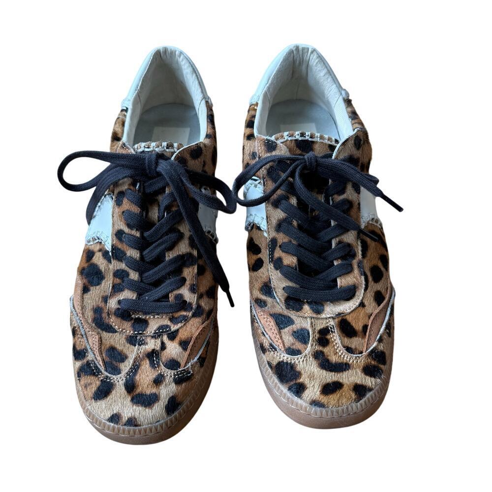 Dolce Vita Notice Stitch Brown Leopard Print Genuine Calf Hair Sneakers Size 9 - Picture 12 of 16